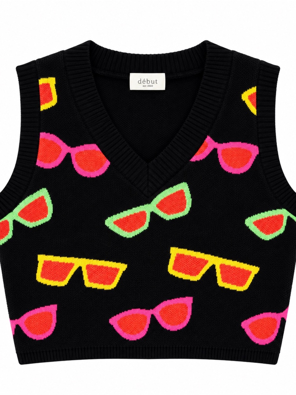 Kids Black Sunglasses Knit Vest with Neon Accents